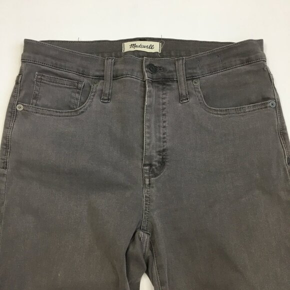 MADEWELL Gray 9" High Rise Skinny Raw Edge Hem 5 Pocket Logo Hardware Jeans - Picture 5 of 13